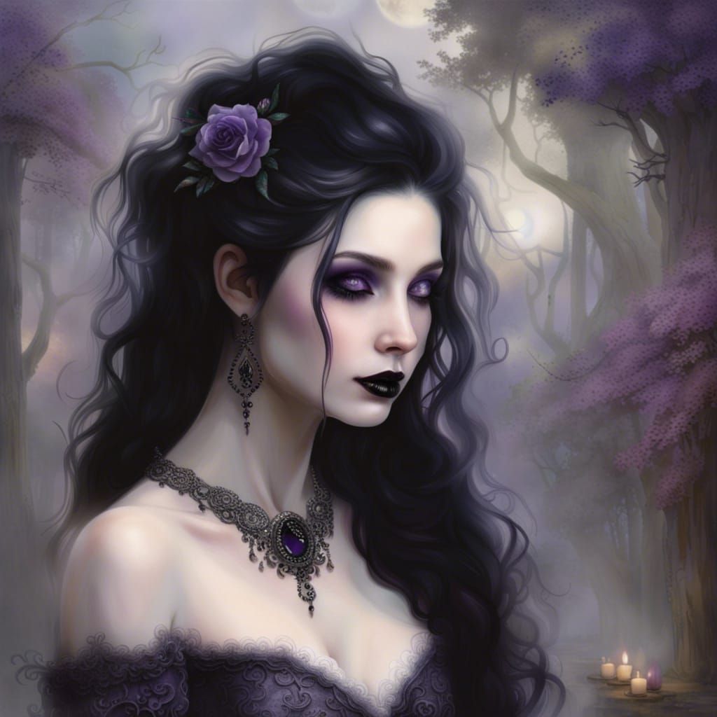 Perfect vertical view of Beautiful gothic Young lady with lo...