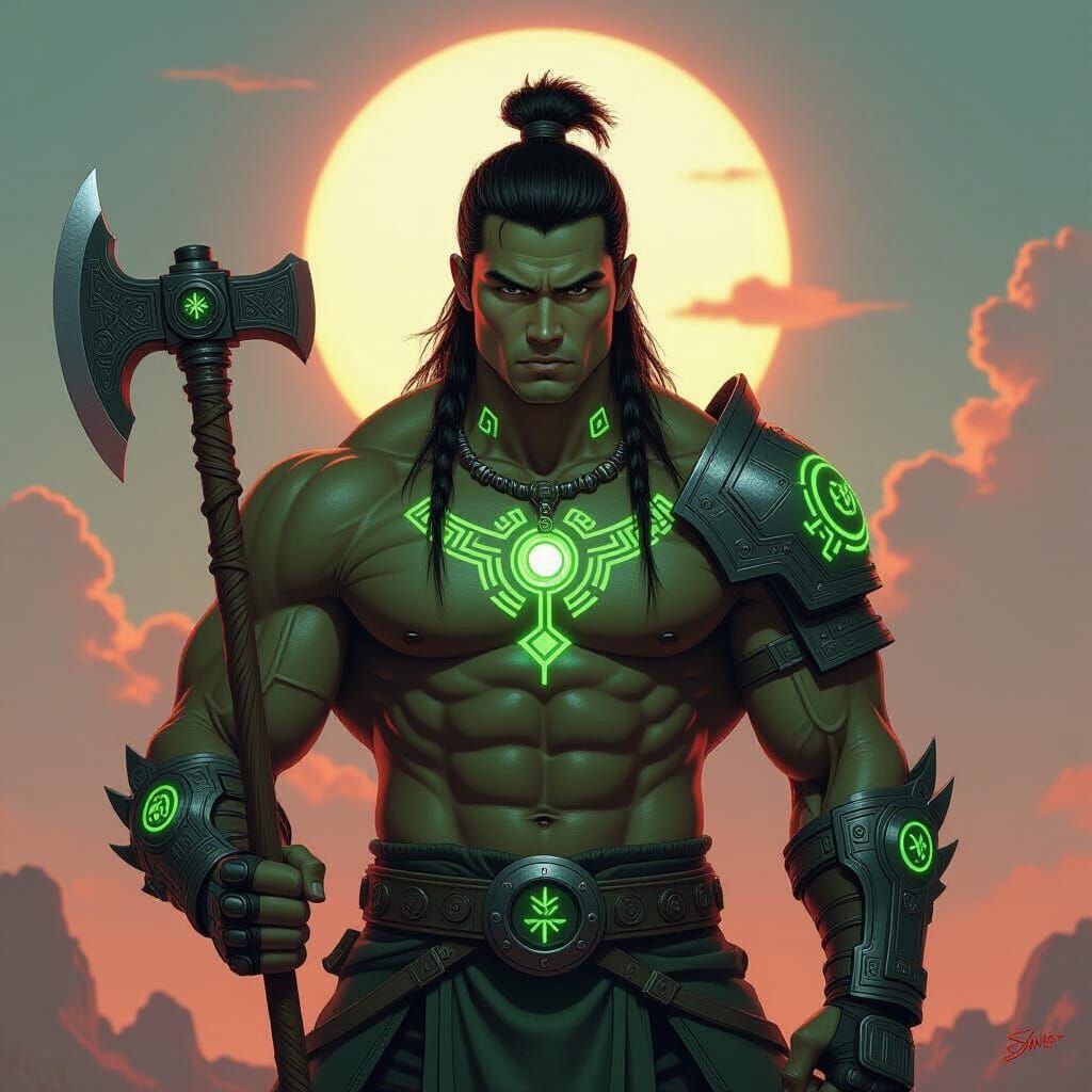 Hulk-Integrated Asian Warrior in Dystopian Future