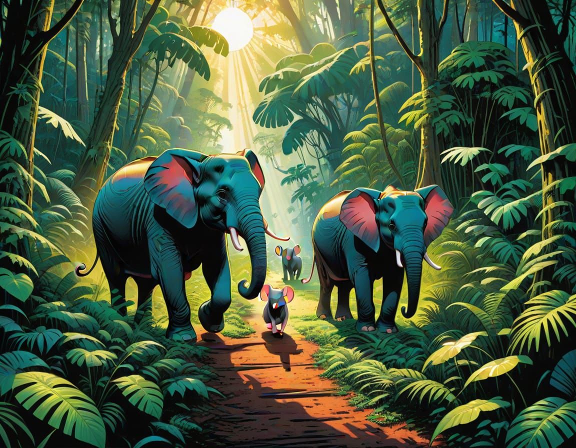 Mouse and Elephant in Jungle Comic Art