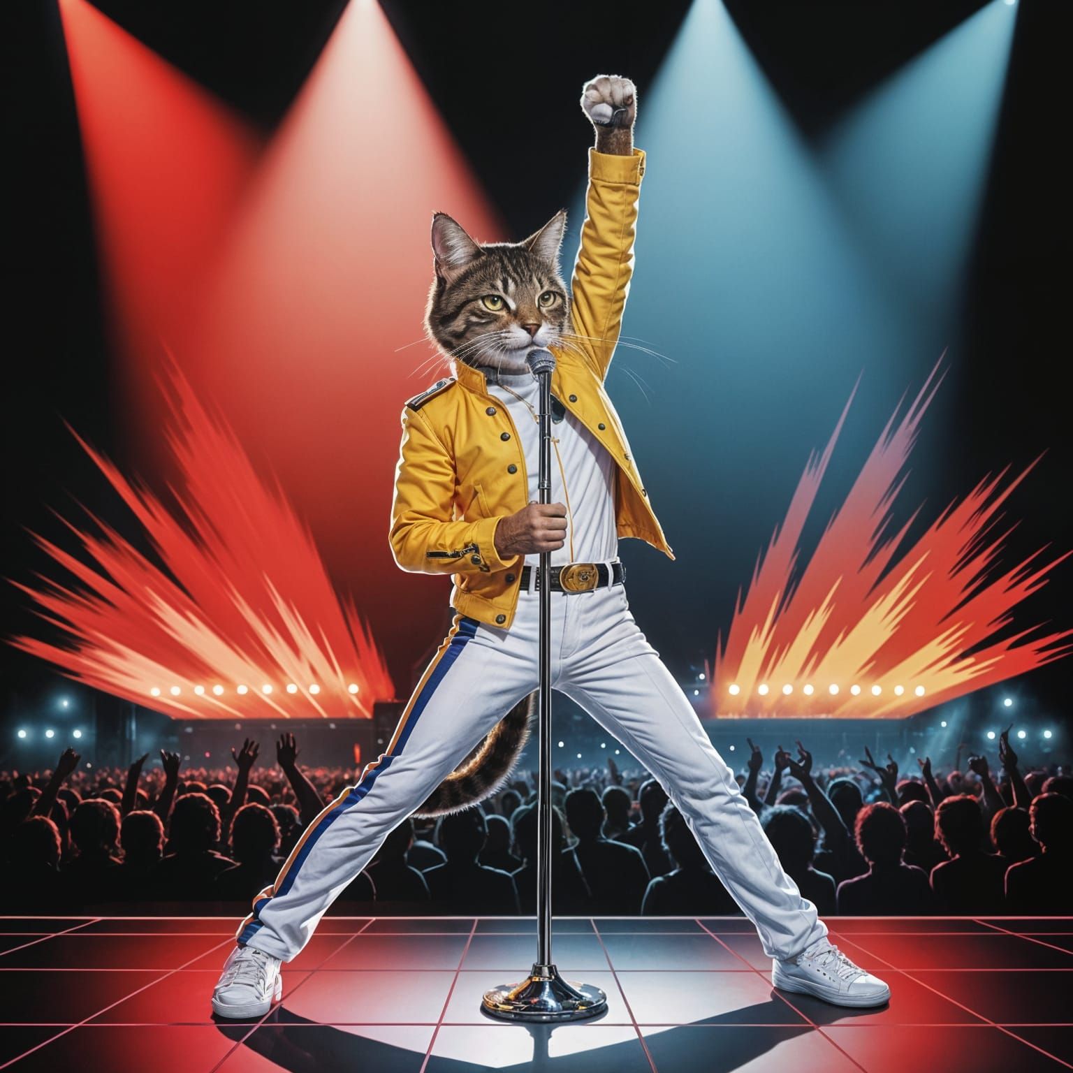 Freddie Mercury Cat in Concert: Cartoon Realism