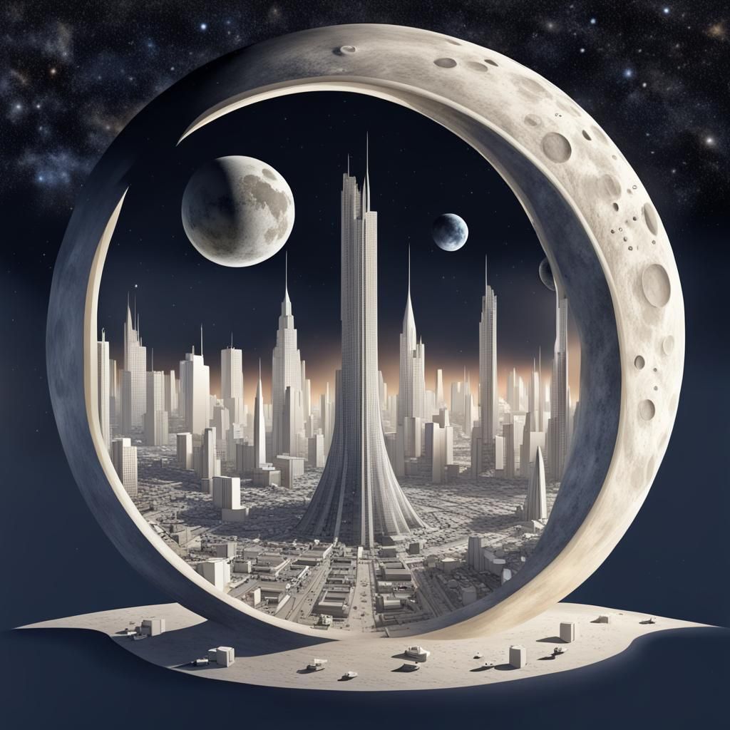 Elegant Moon City in Space