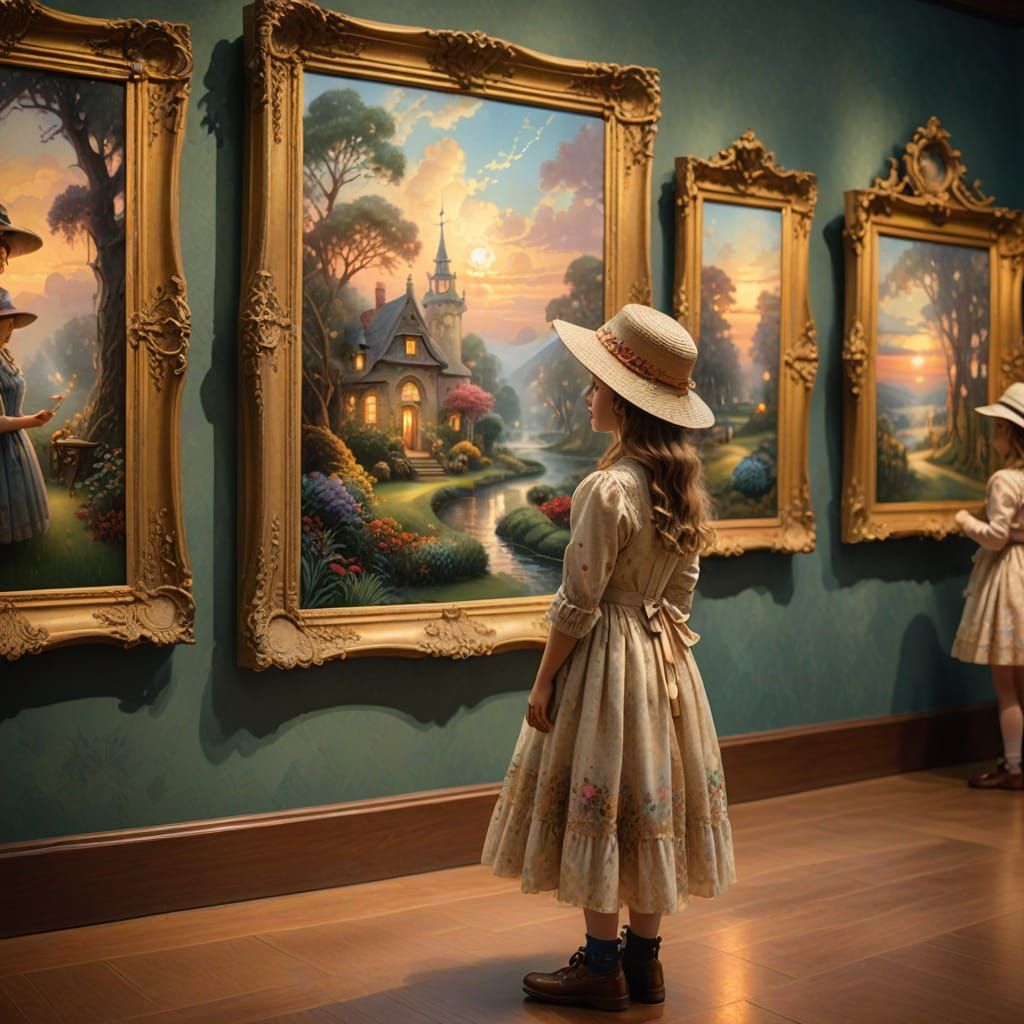 Ethereal Fantasy: Girl Gazing at Painting in Museum