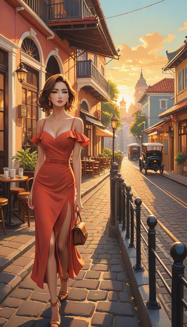 Anime-Inspired Evening Scene with Soft Focus and Warm Colors