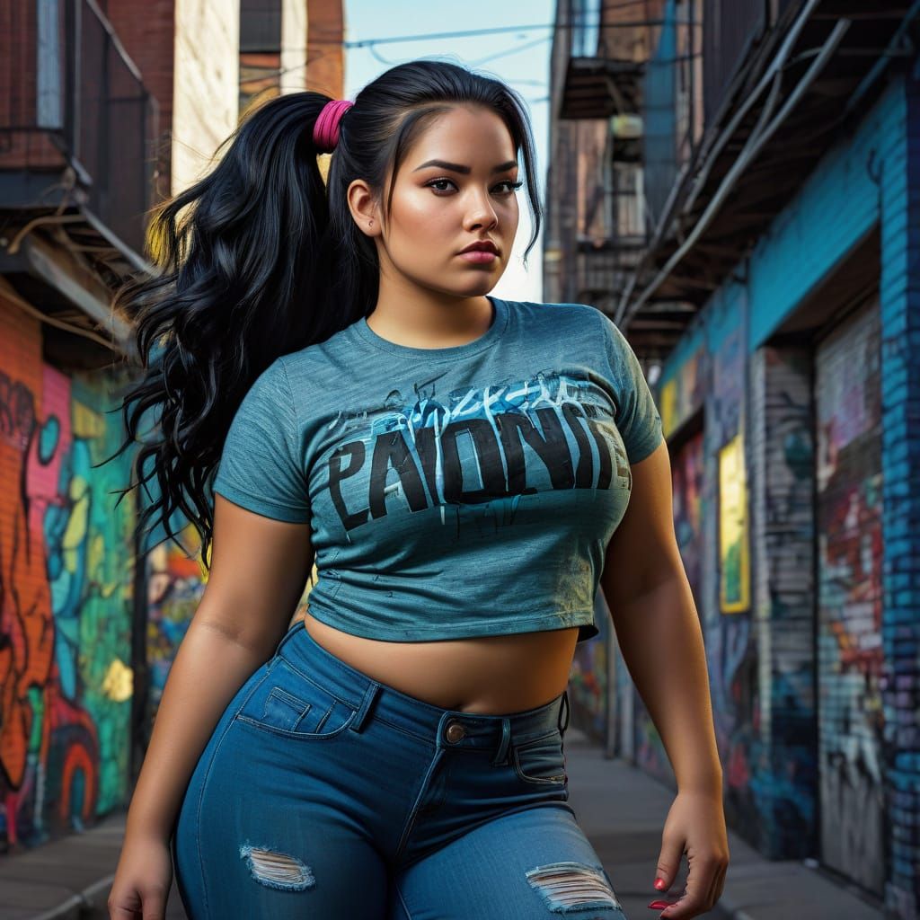 Plus-Sized Latina in Vibrant Urban Comic Book Art