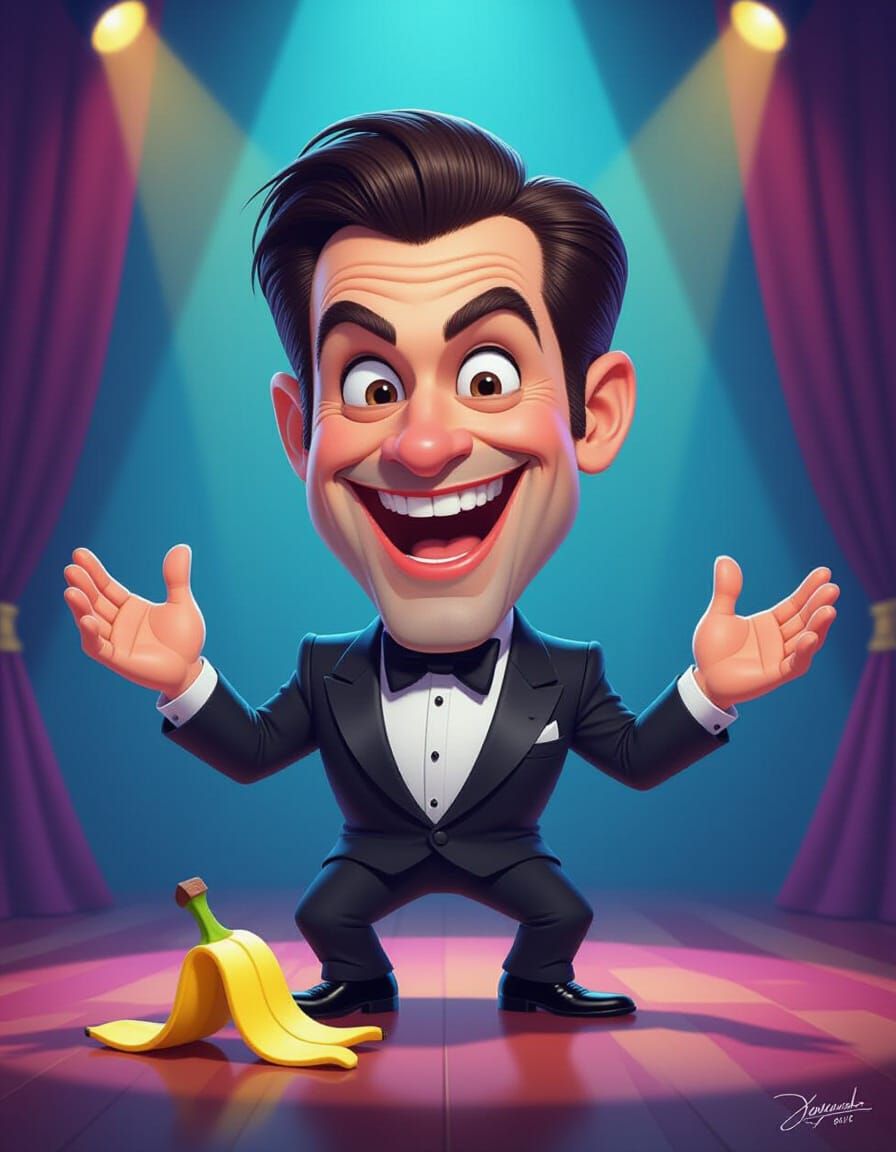 Jim Carrey Caricature in Neon Comedy Club