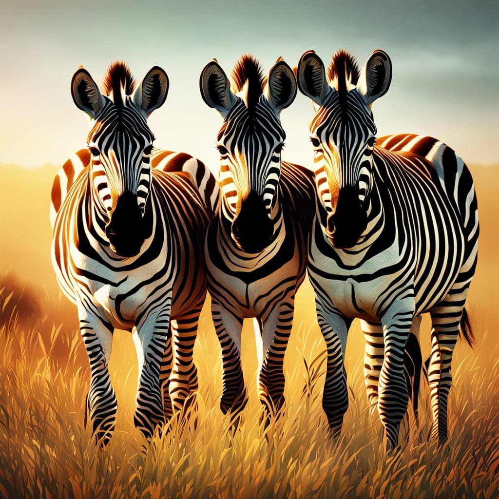 Zebras on a Sunlit Plain: Hyper-Realistic Digital Art