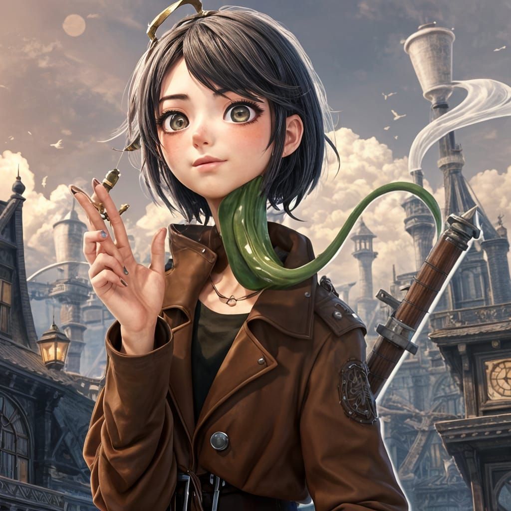Girl in Steampunk Medieval Setting with Anime Aesthetic