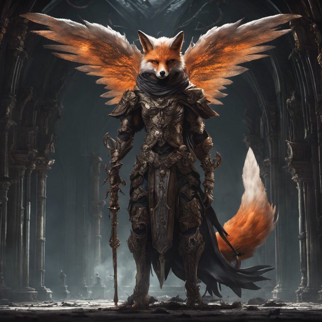 Anthropomorphic Fox as Angel of Death, Dark Fantasy Art
