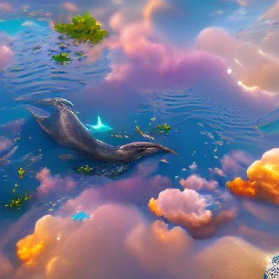 Mermaid and Dolphin in a Fantastical Sky