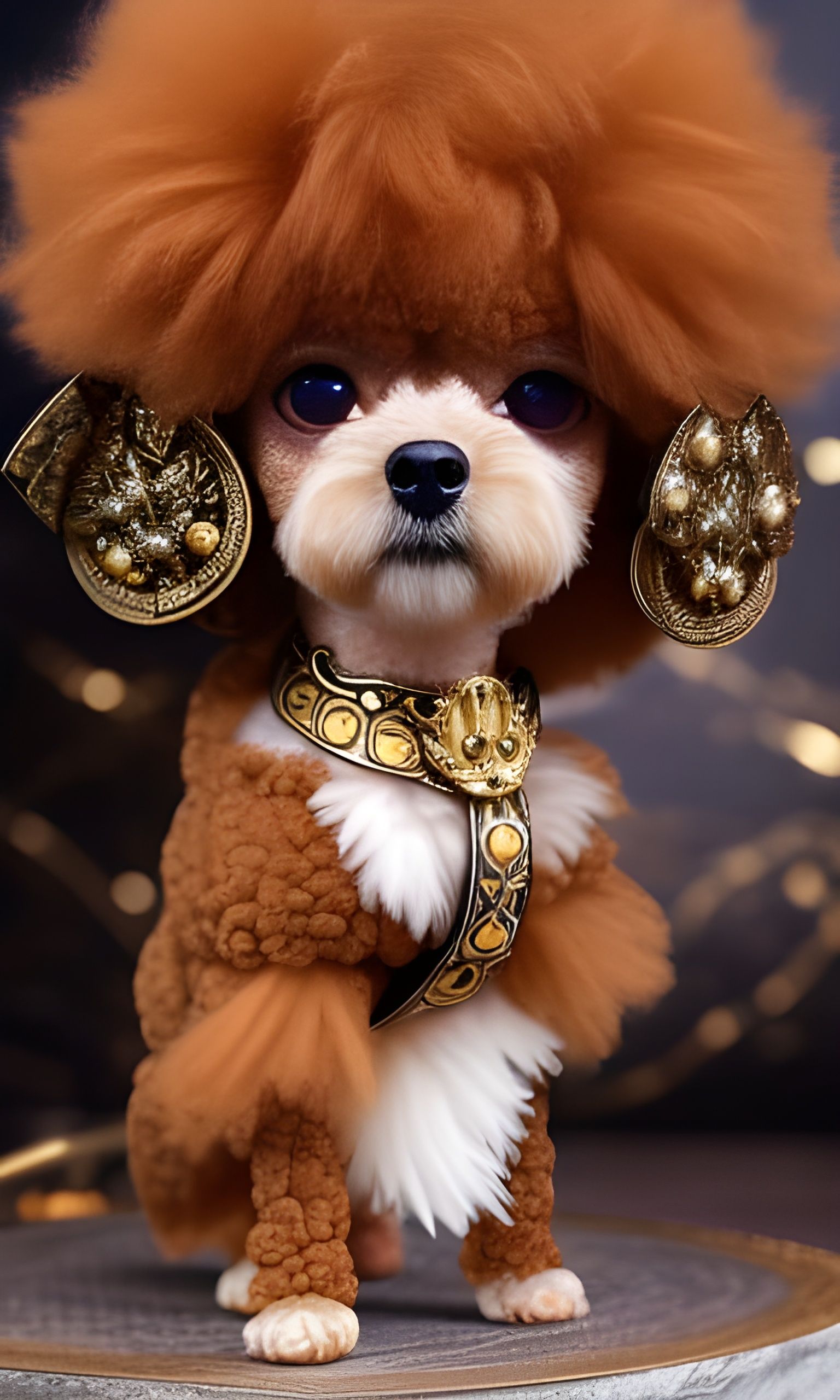 Apricot Poodle Warrior: Detailed Digital Art