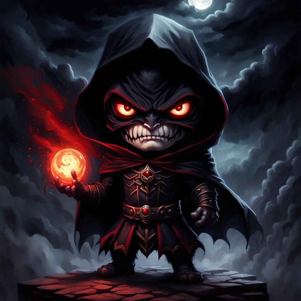 Chibi Monster in Shadows: Gothic Digital Art