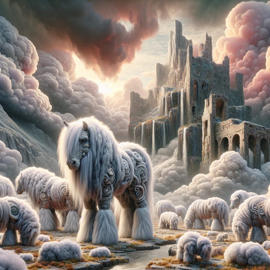 Woolly Horses in a Mystical Landscape