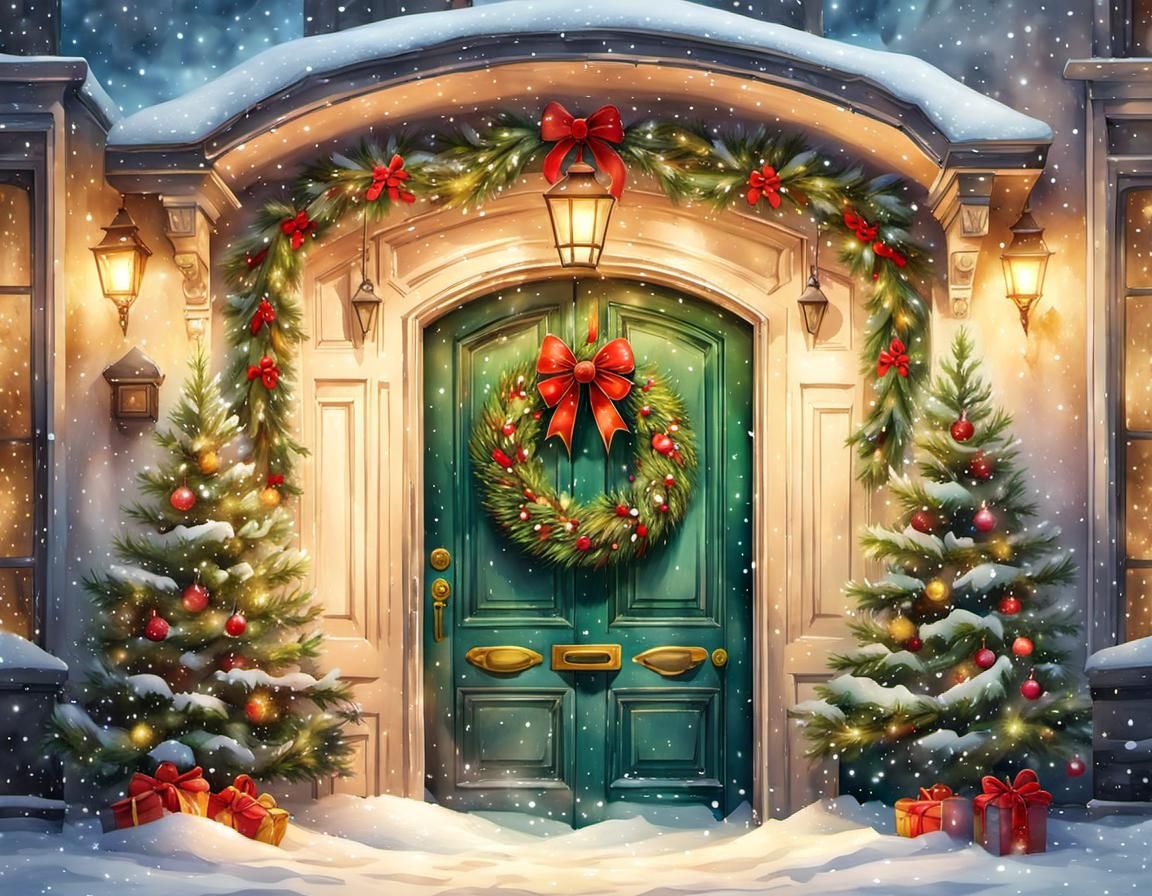 Festive Christmas Wreath Watercolor Painting