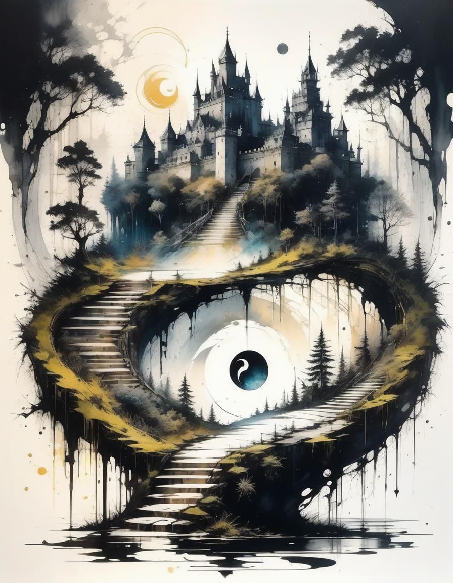 Yin and Yang Landscape in Brian Kesinger Style