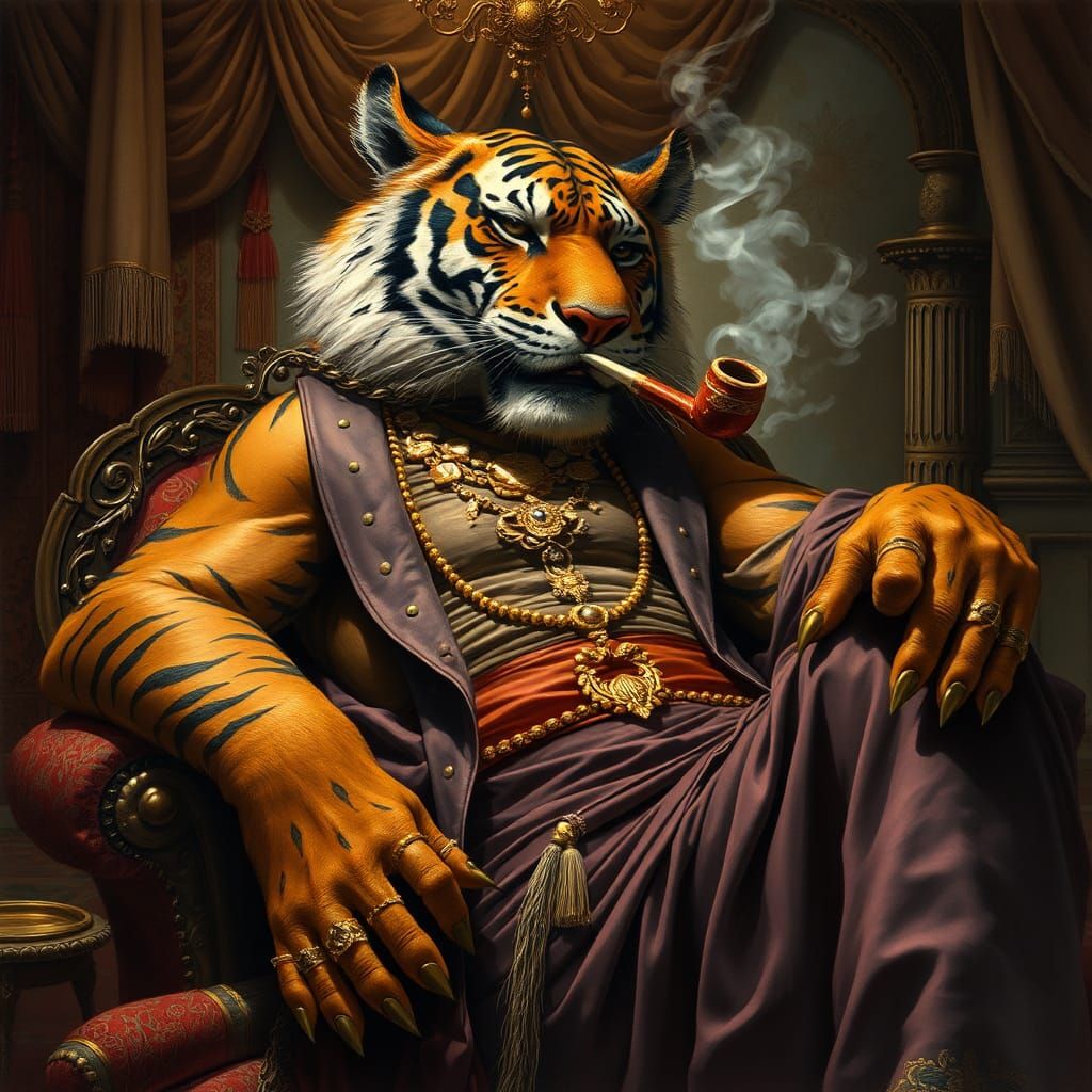 Rakshasa Lounging in Opulent Boudoir, Frazetta Style