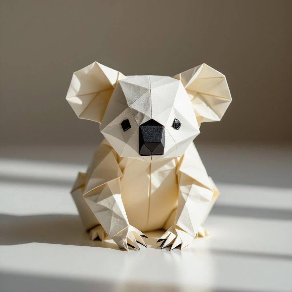 Origami Koala Sculpture in Soft Studio Light