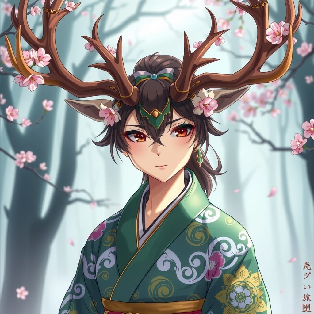 Majestic Elk Demihuman in Japanese Manga Style