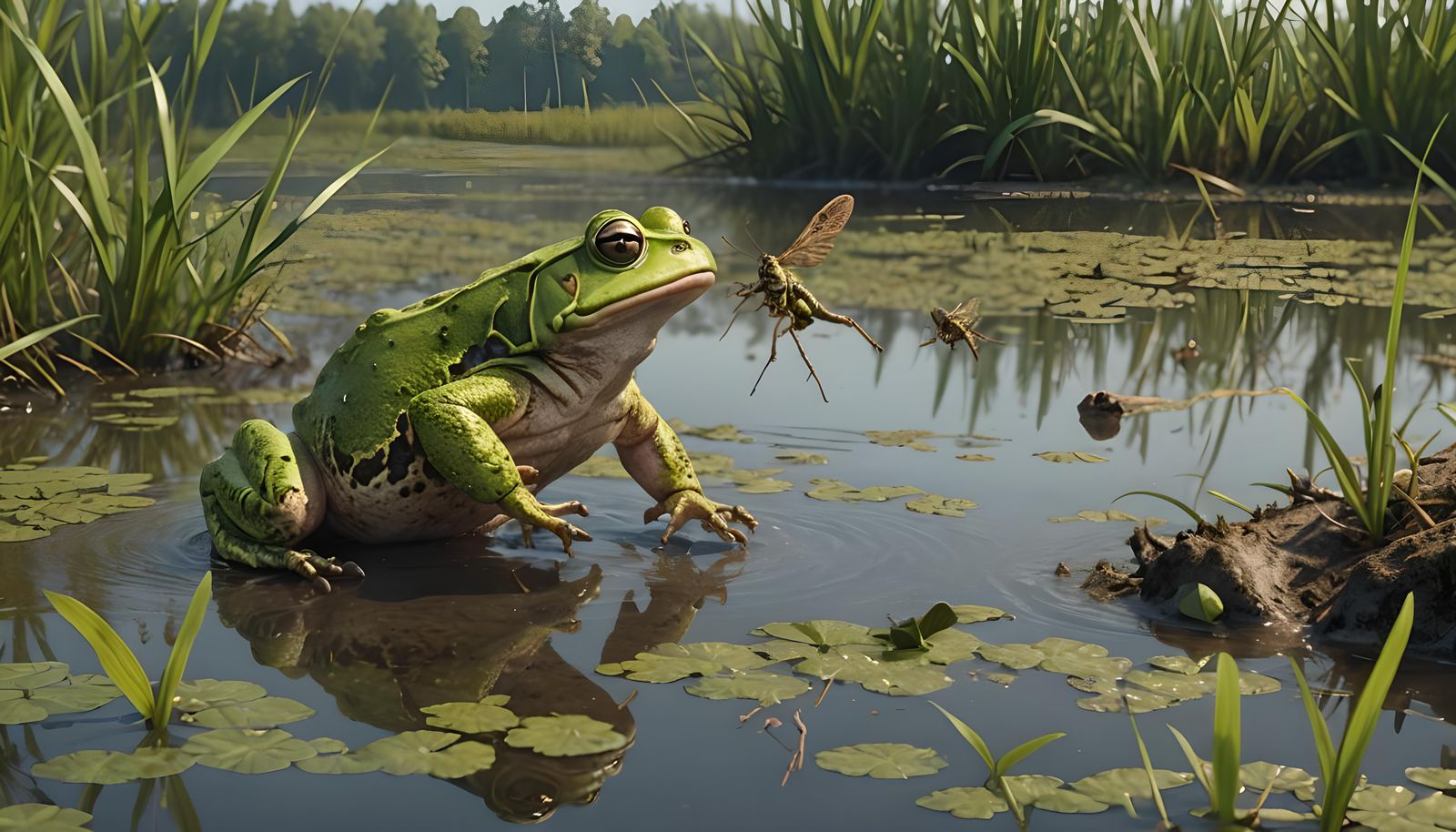 Toad Captures Grasshopper in Marsh