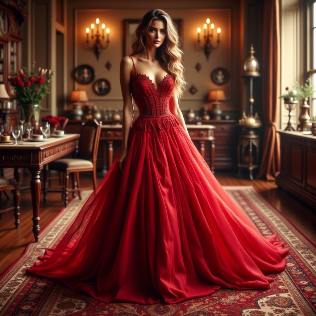 Brooke Monk in Red Ball Gown: Hyperrealistic Portrait