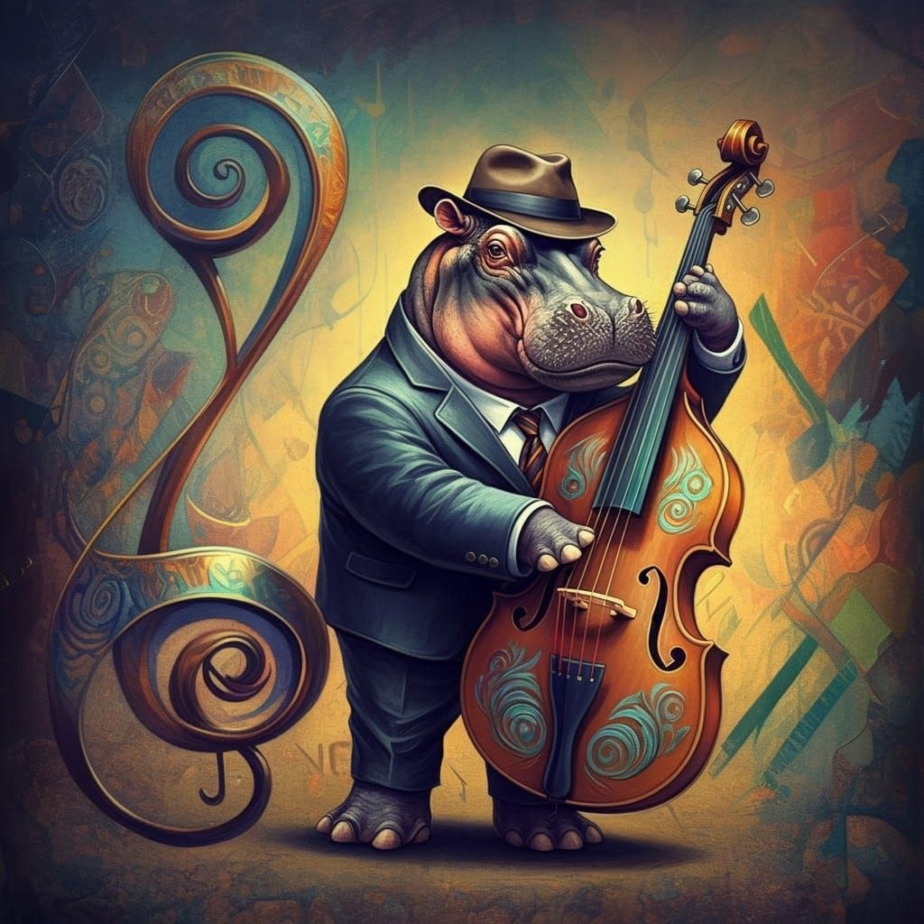 Hippo Jazz Musician in Surreal Graffiti Scene
