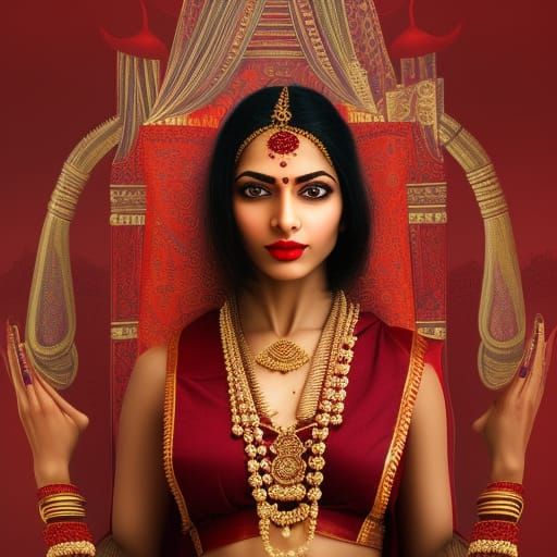 Beautiful Indian Woman in Lotus Pose, Fantasy Art