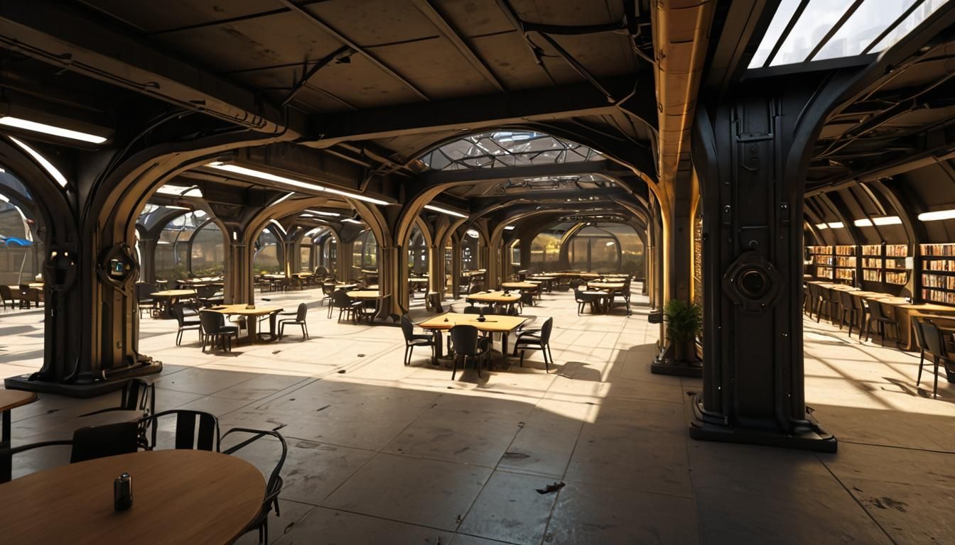 Alien Cyberpunk Restaurant in Akashic Library Halls