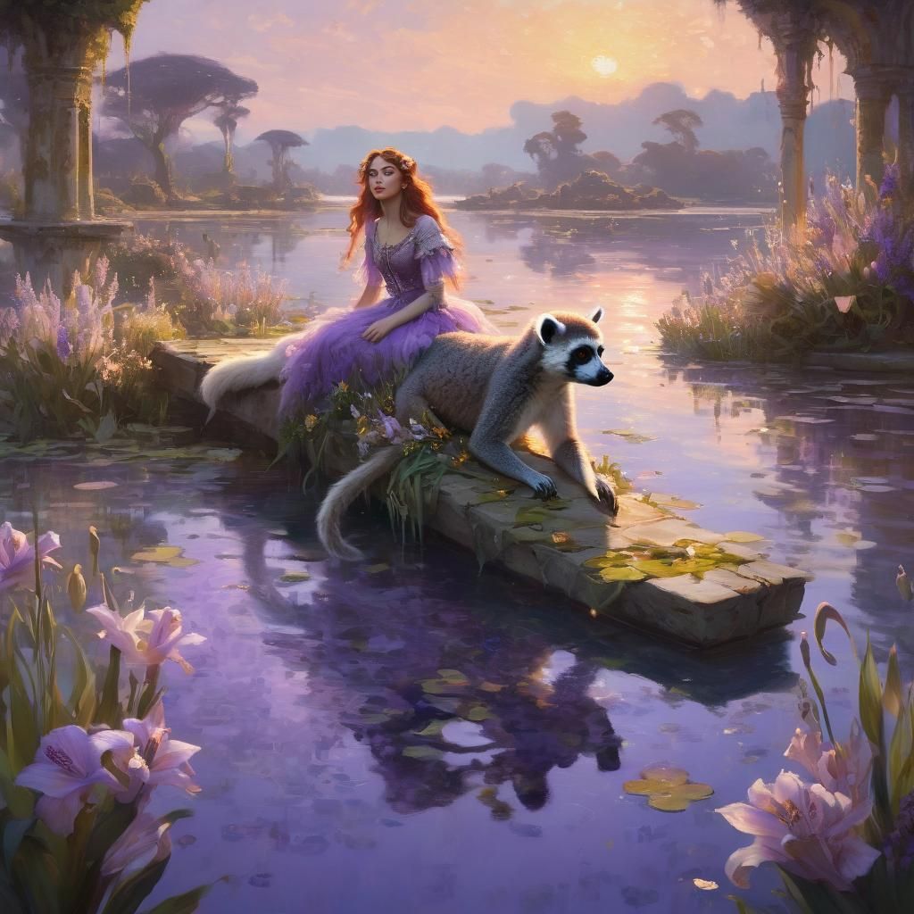 Girl Lounging on Lagoon as Oil Painting