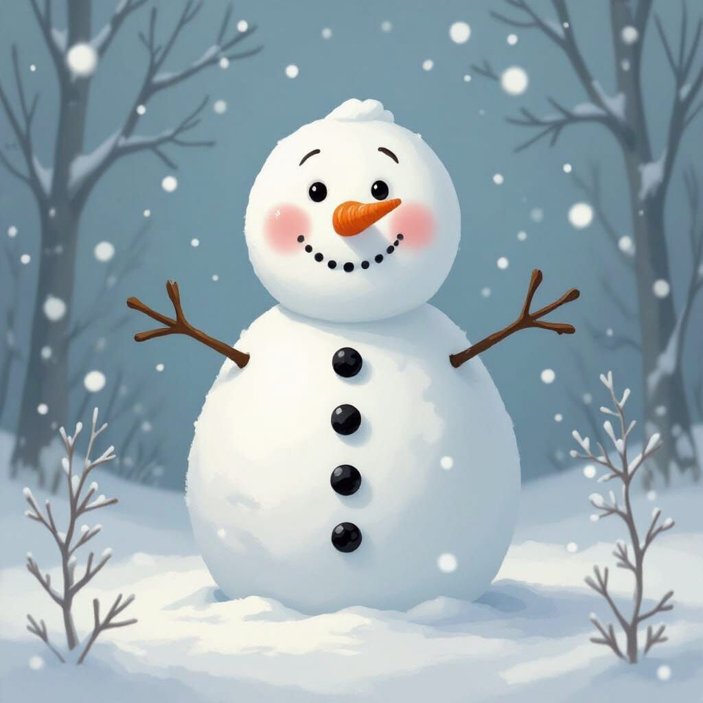 Cheerful Snowman Number 8 in Whimsical Winter Scene
