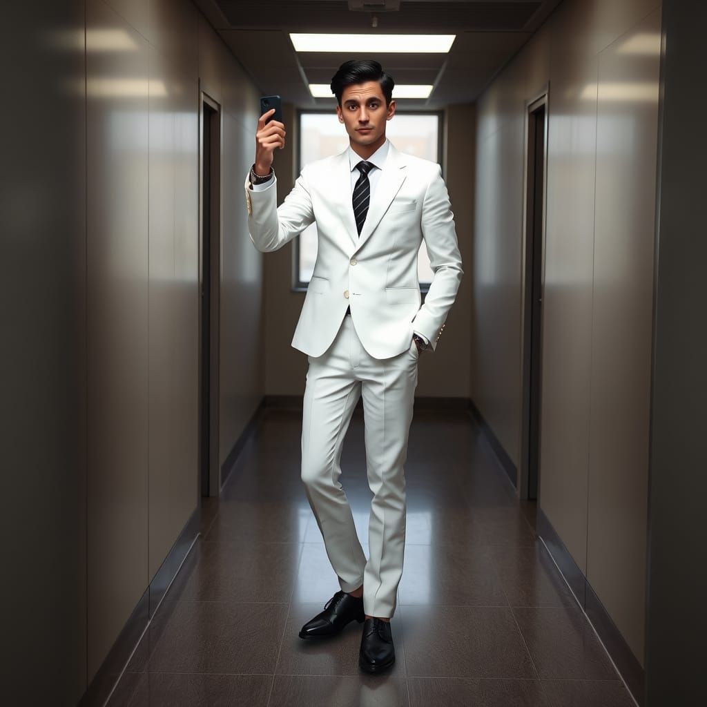 Hyperrealistic Selfie of Brazilian Man in School Suit