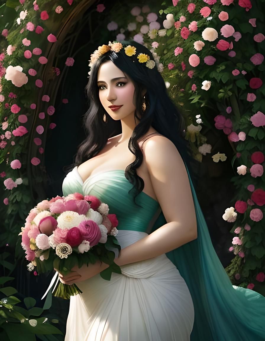 Aphrodite Silhouette Made of Flowers in Green Valley