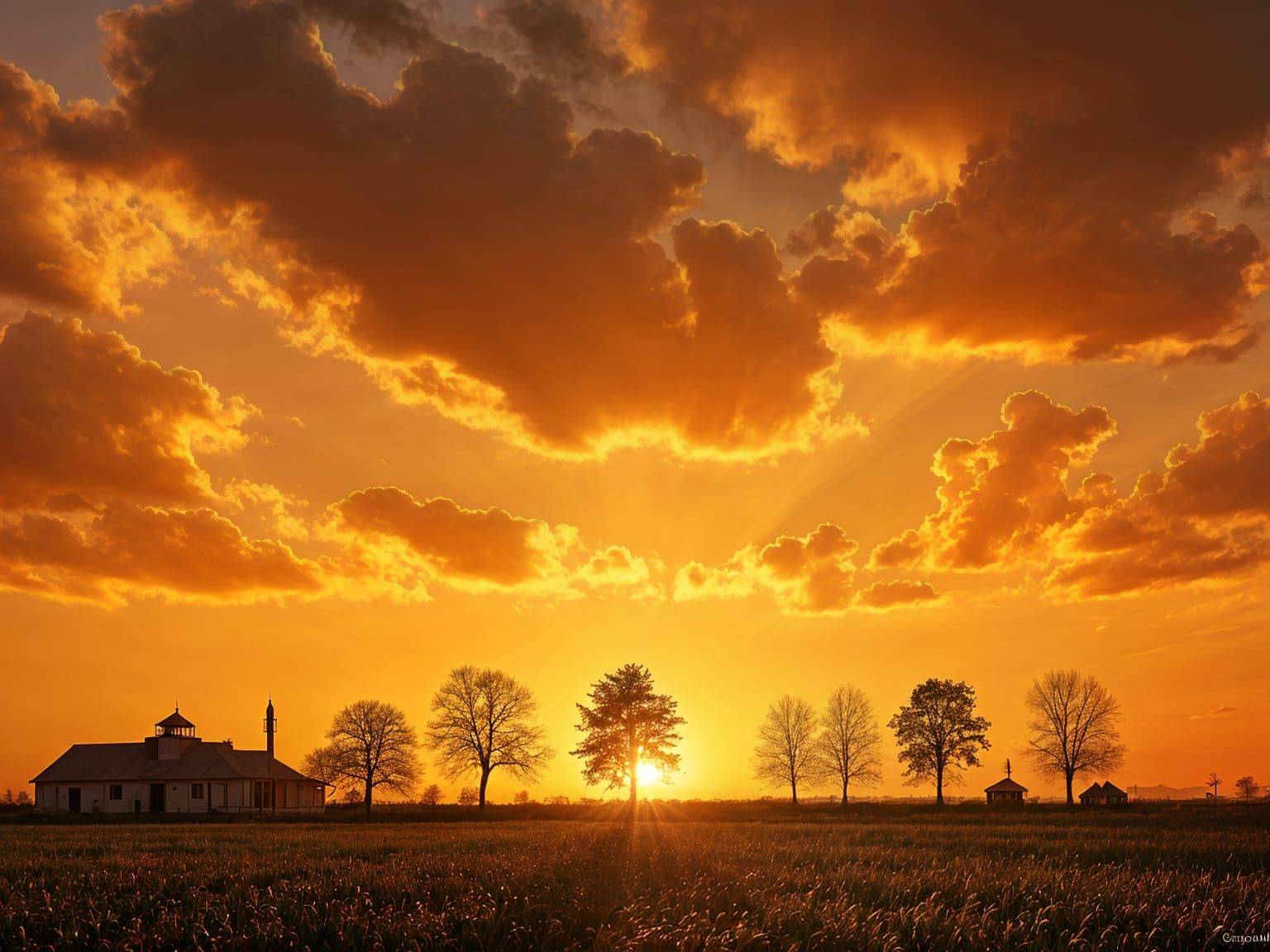 Golden Sunset with Cottonwood Silhouettes