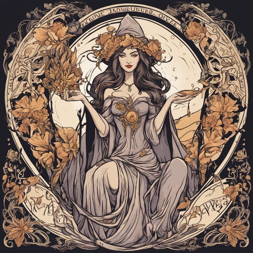 Art Nouveau Witch with Arcane Runes