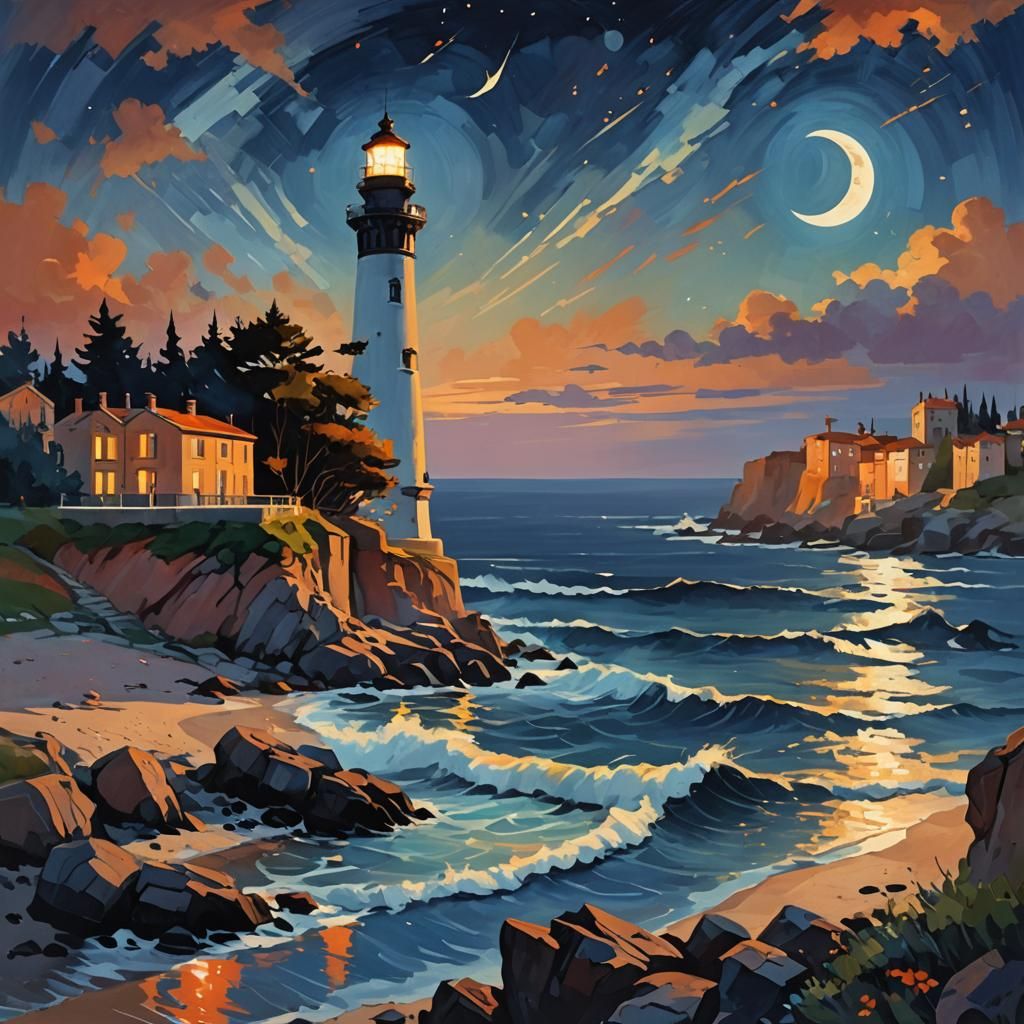 Lighthouse Painting in Mannerist Art Style