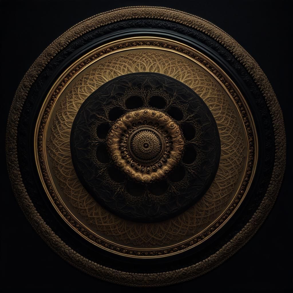 Ornate Black and Gold Circular Mandala