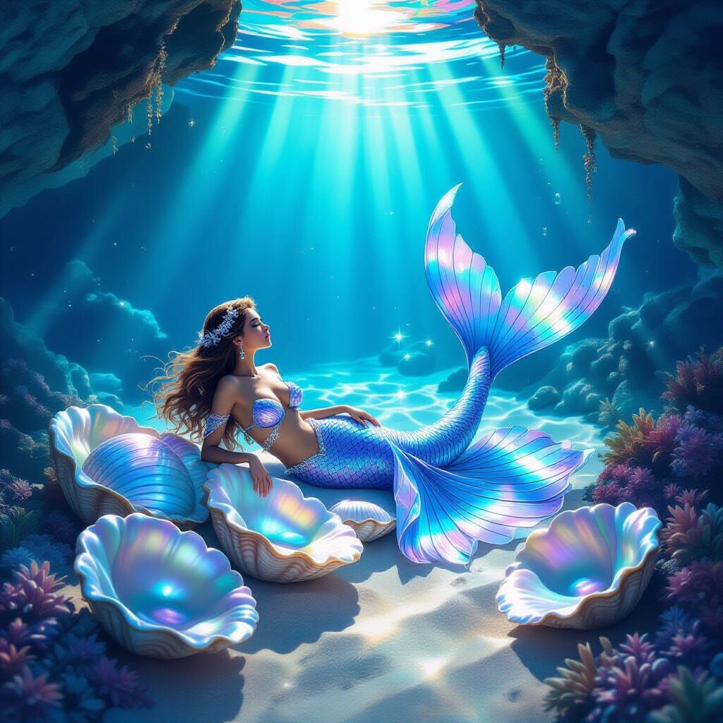 Amethyst Mermaid in Bioluminescent Cove, Concept Art