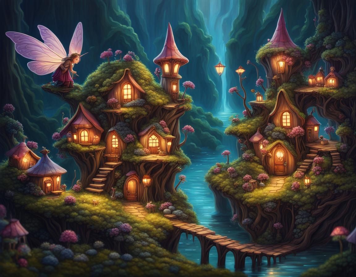 Enchanting Fairy Village Landscape in High Fantasy Style