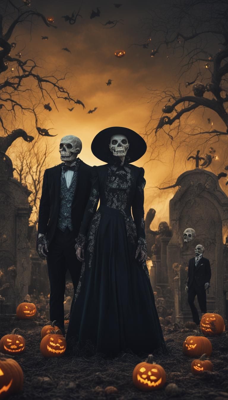 Monsters' Prom Night in Graveyard, Surrealism Style