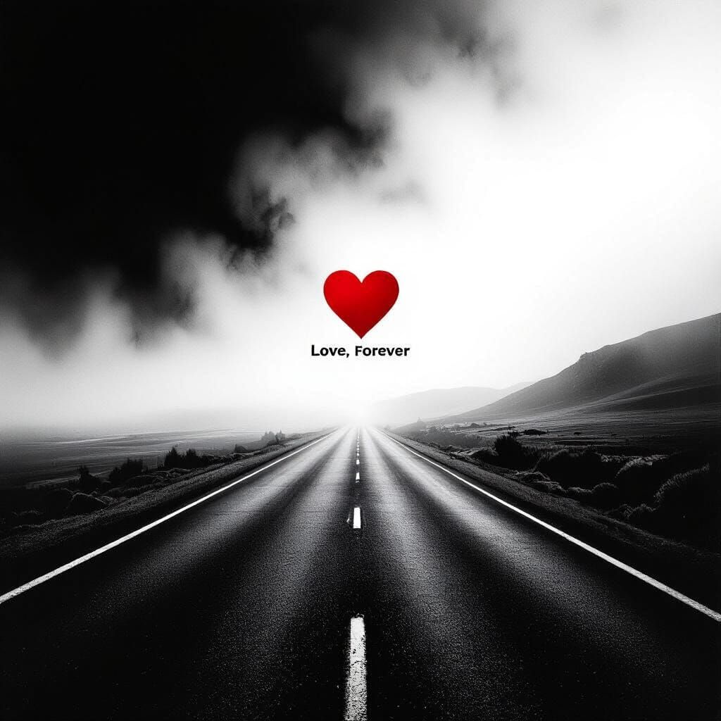 Minimalist Black and White Highway Fog Scene