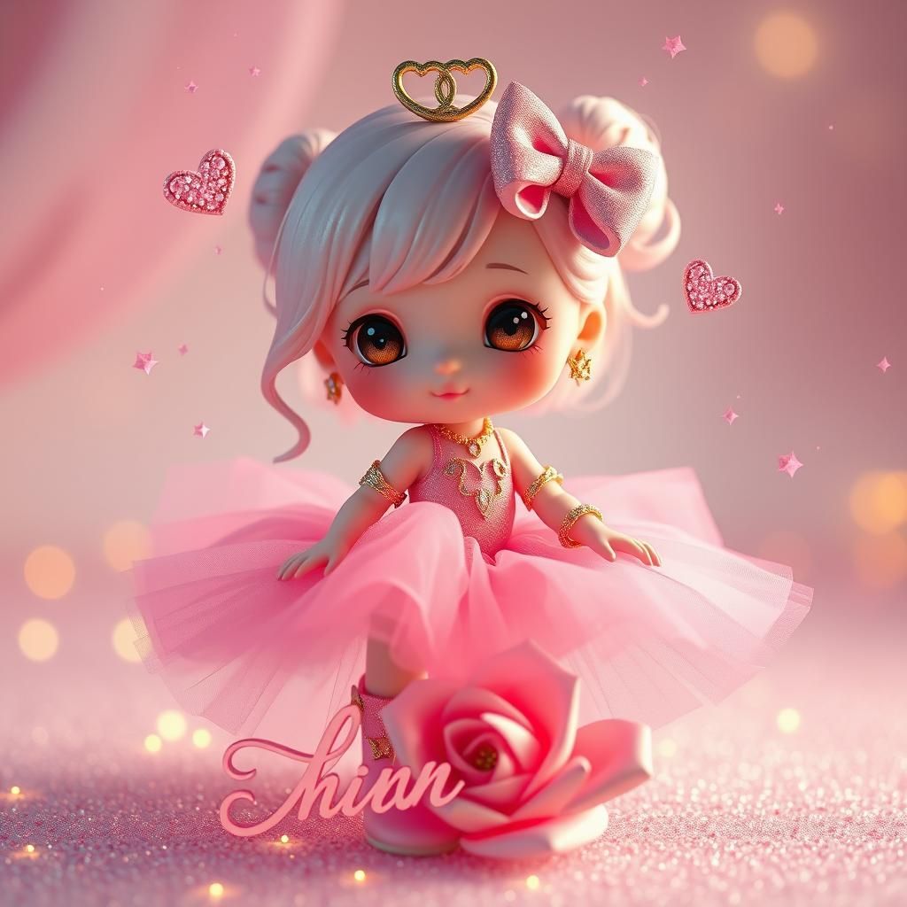 Charming Chibi Girl in Pink Tutu: 3D Render