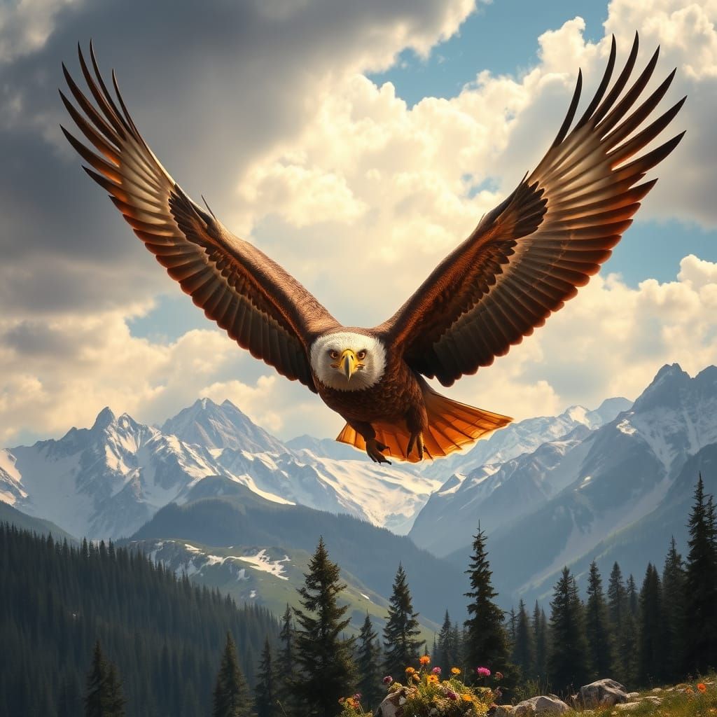 Golden Eagle Soaring Through Alps, Wildlife Illustration