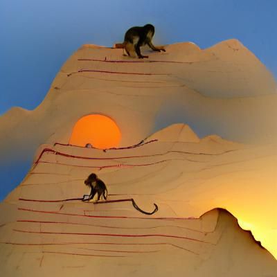 Monkey Climbing Mountain at Sunset