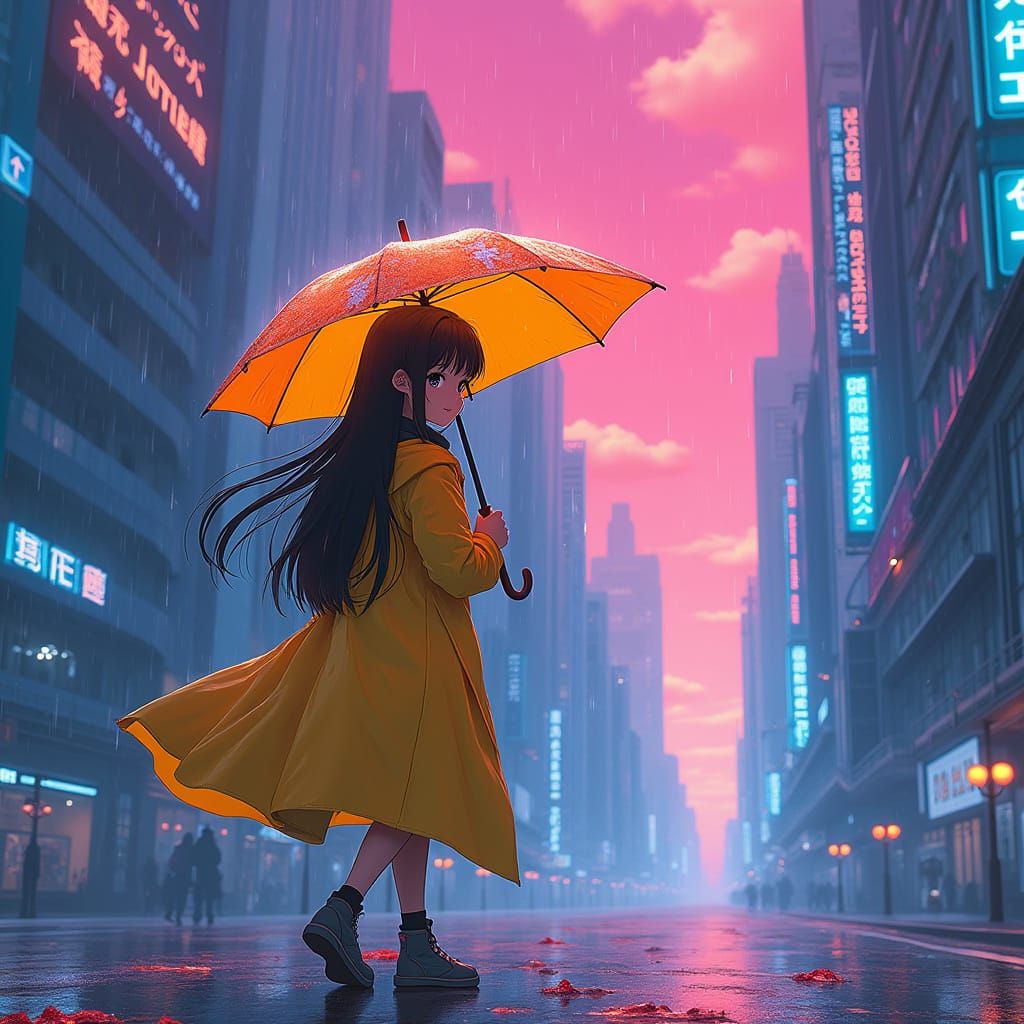 Japanese Girl in Neon Dreamscape
