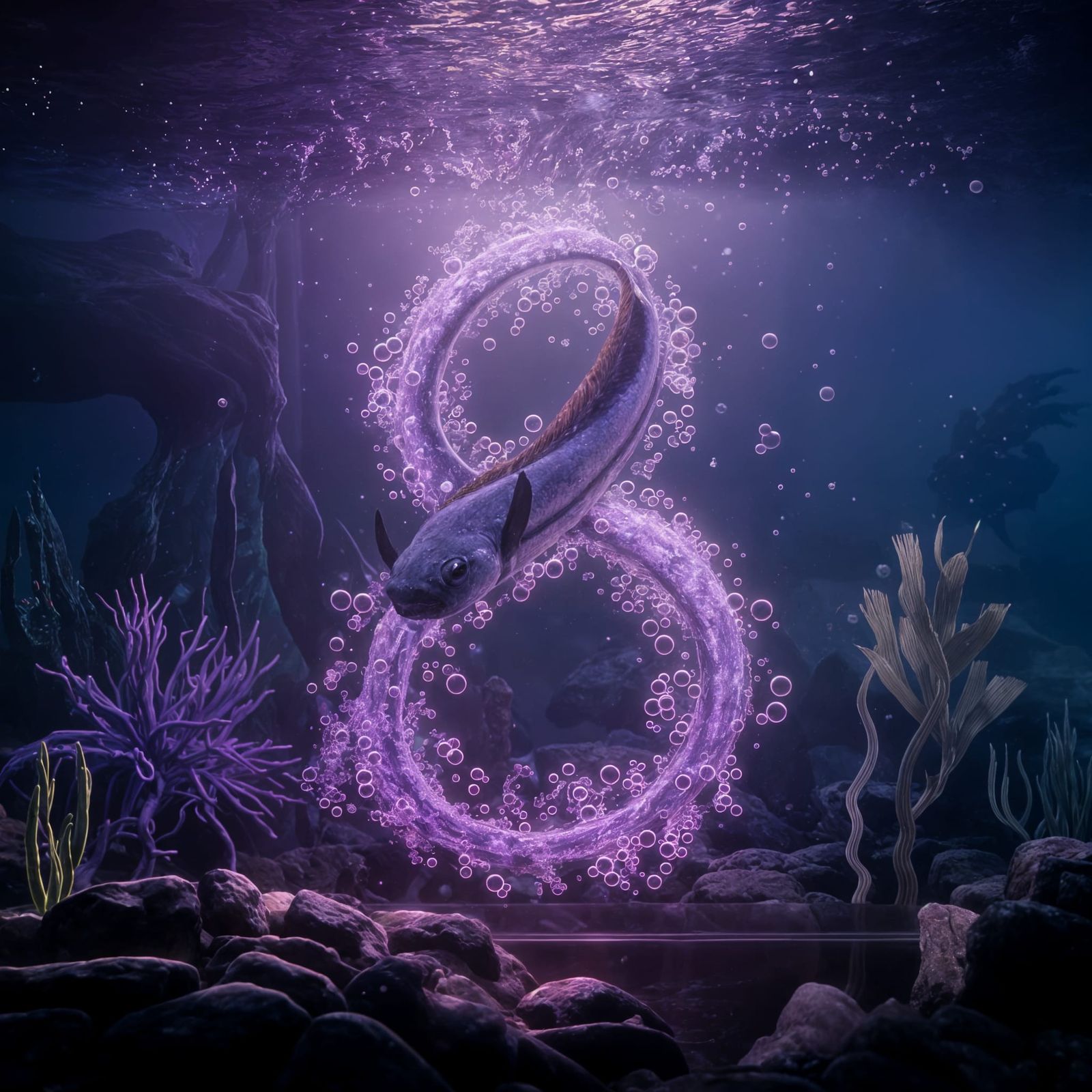 Eel Dances in an Ethereal Aquarium