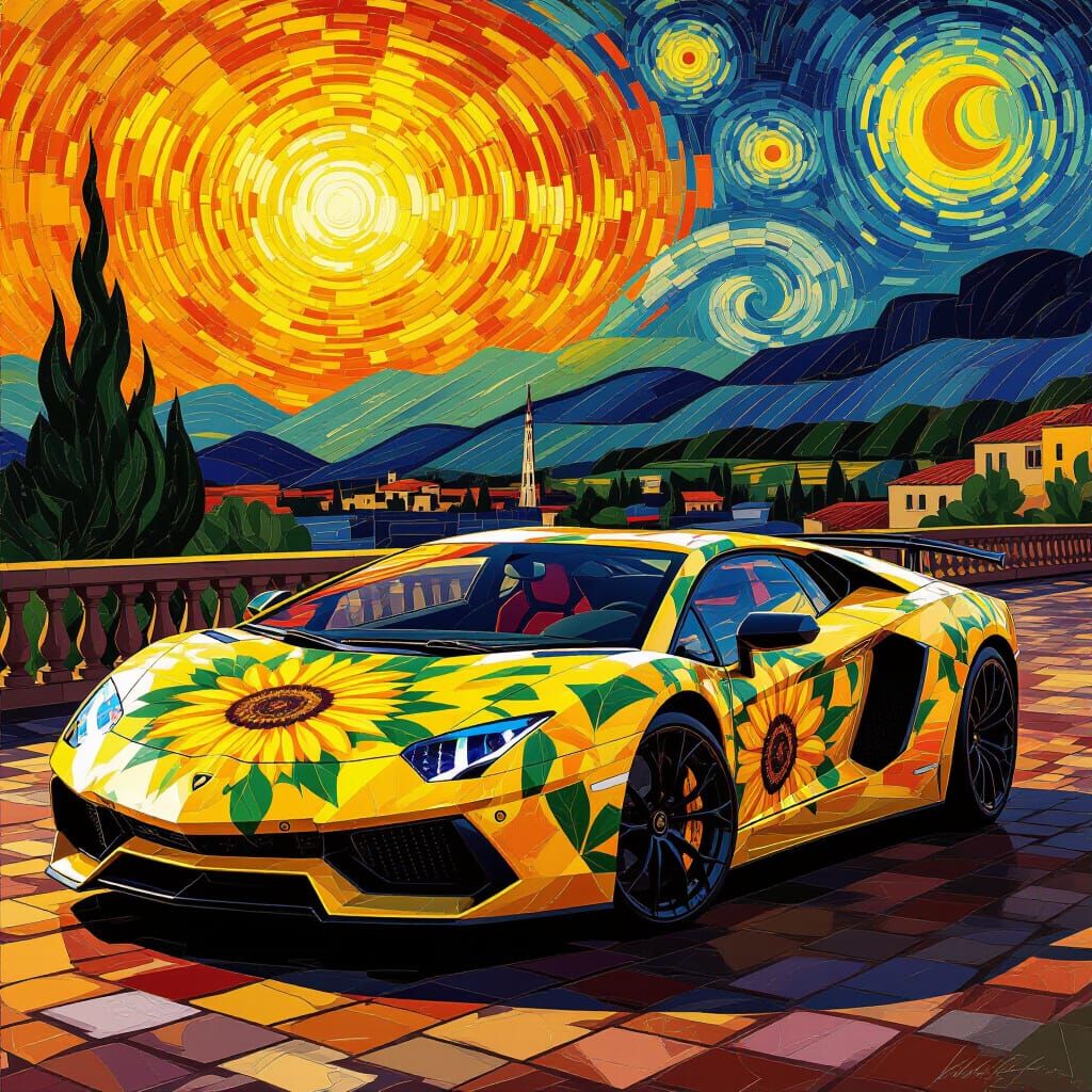 Sunflower Lamborghini in Van Gogh Style