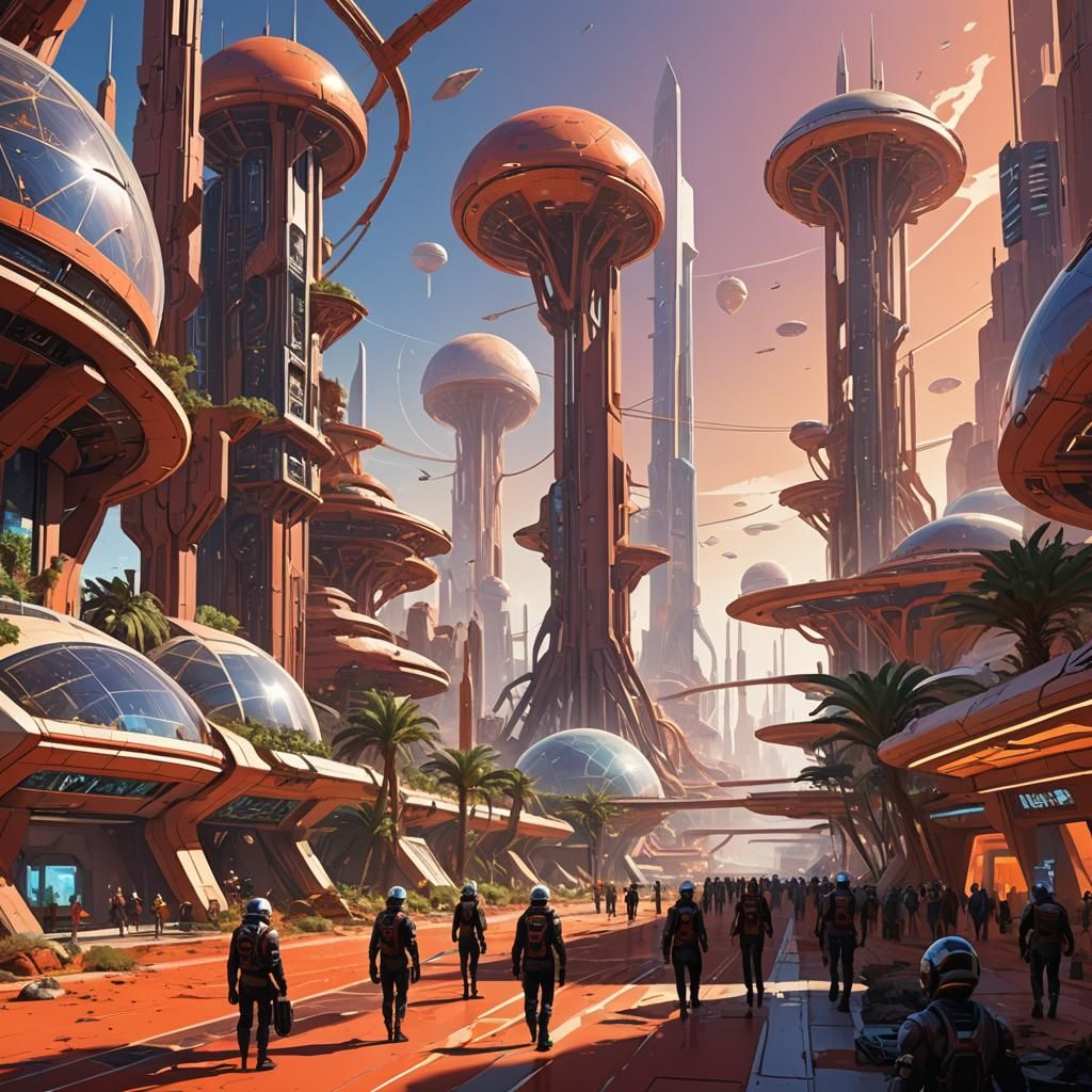 Vibrant Martian Cityscape Concept Art