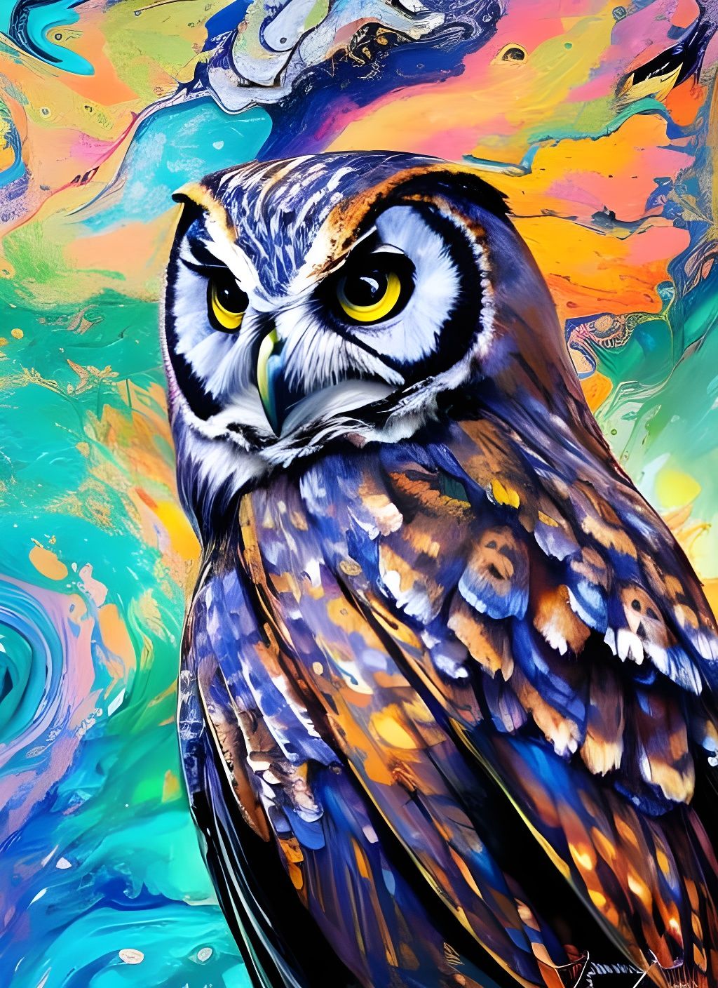 Badass Owl Portrait in Fluid Gouache Illustration