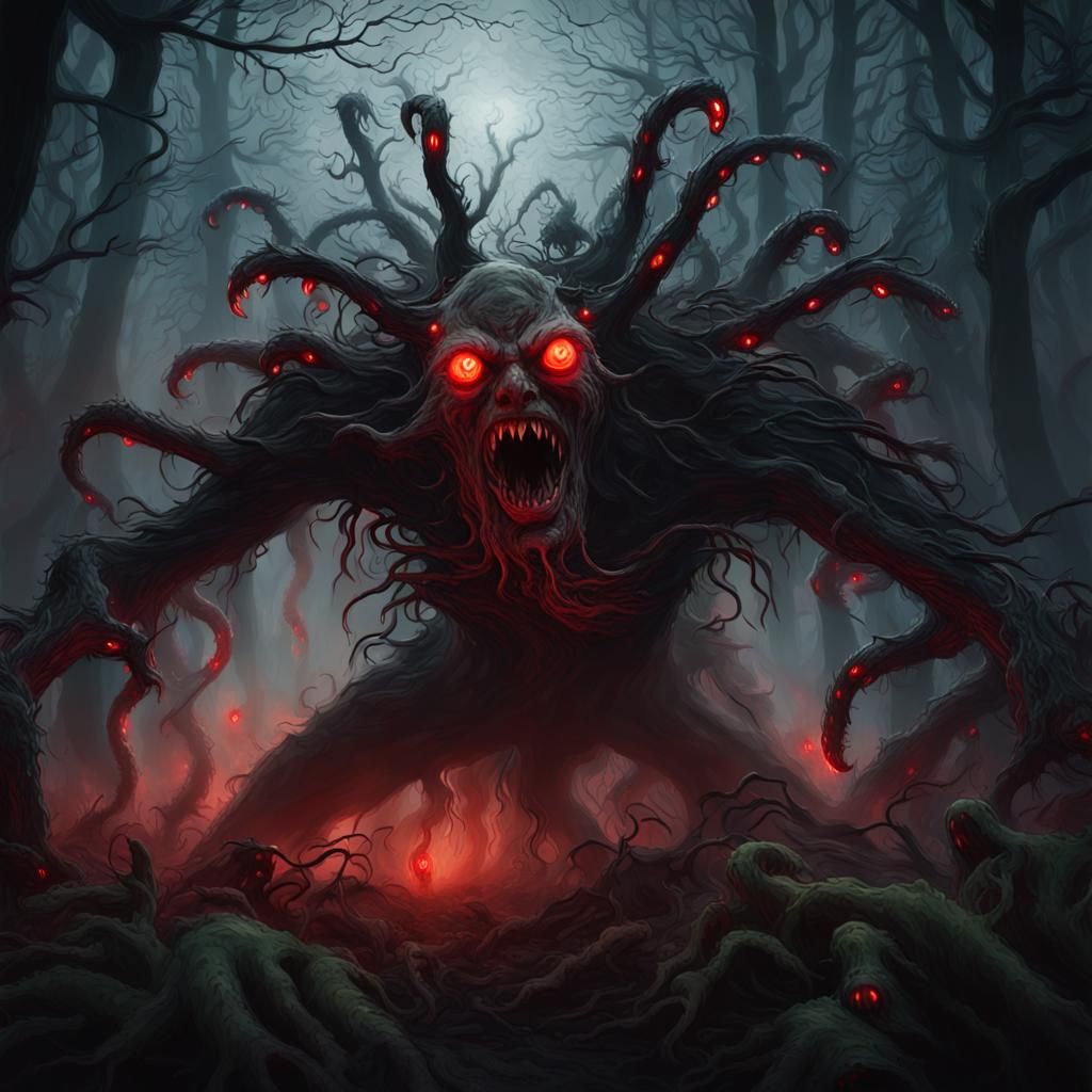 Horrifying Tree Monster Roars in Dark Fantasy Art