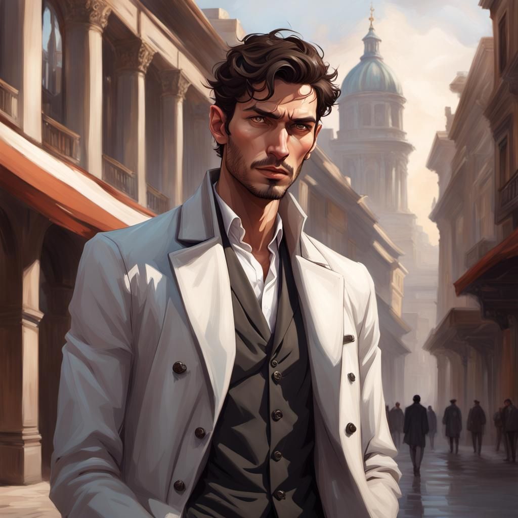 Smug Young Spanish Man Portrait in Digital Art Style