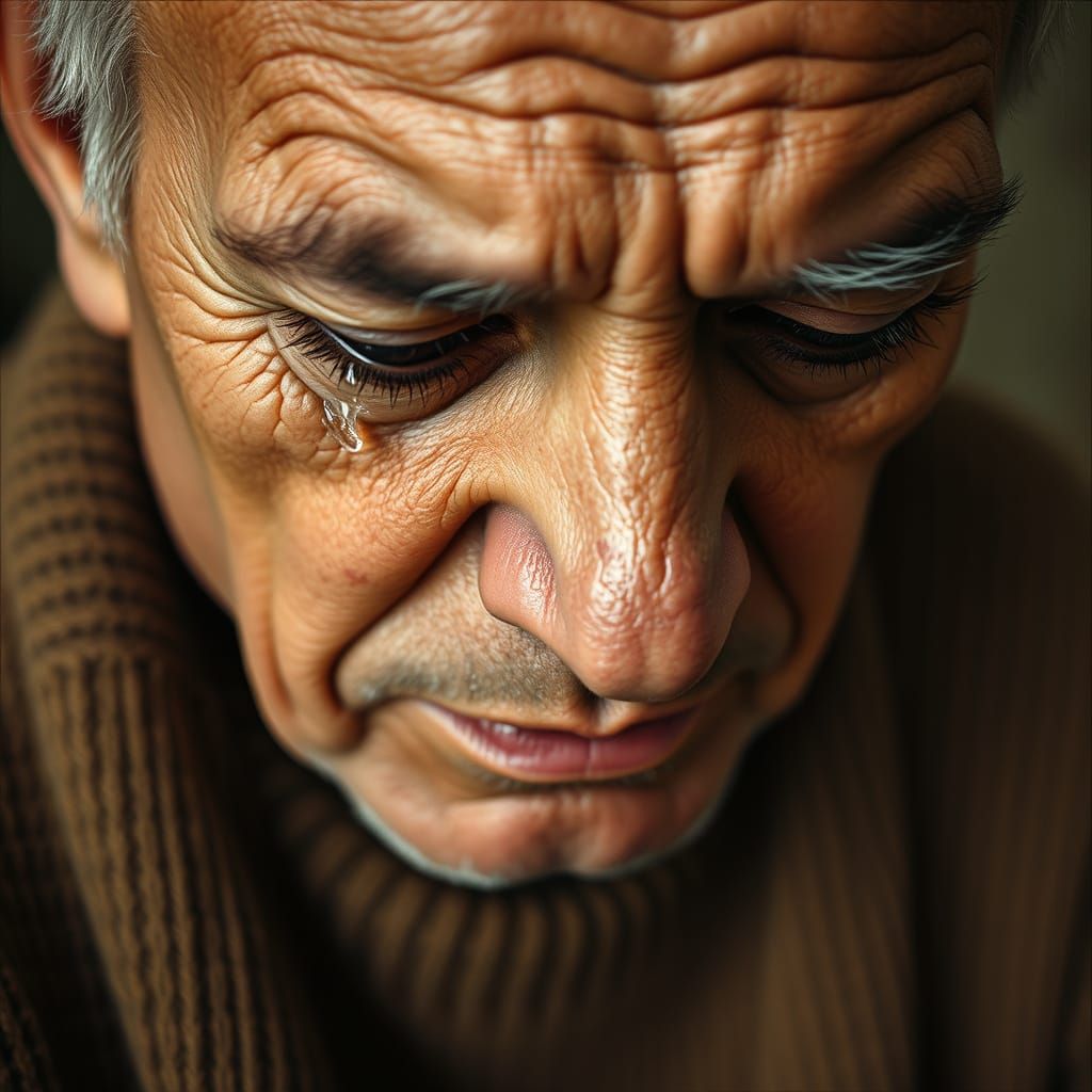 Hispanic Man's Face with Tear, in Photorealism Style
