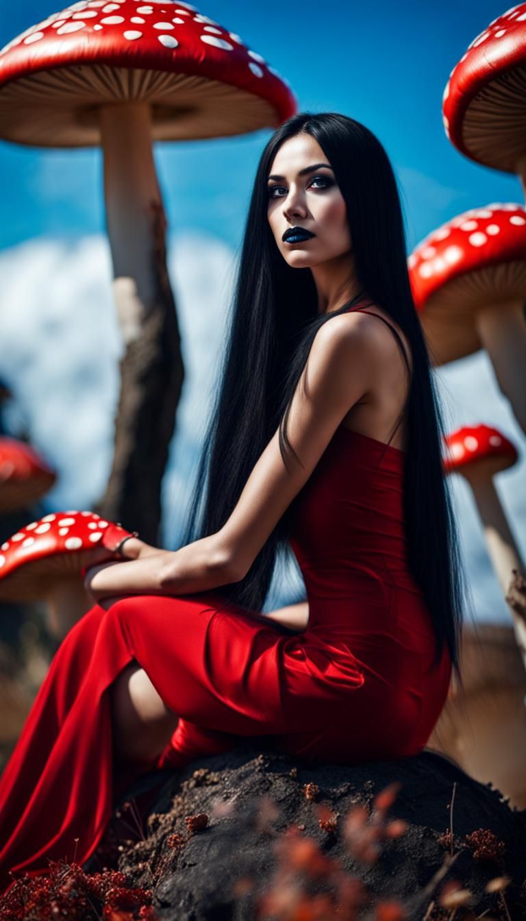Evil Beauty with Claws in Vibrant Red Dress